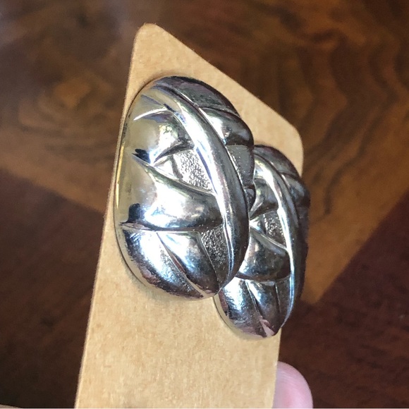 Vintage 80s silver plated large design pierced earrings - Picture 8 of 8